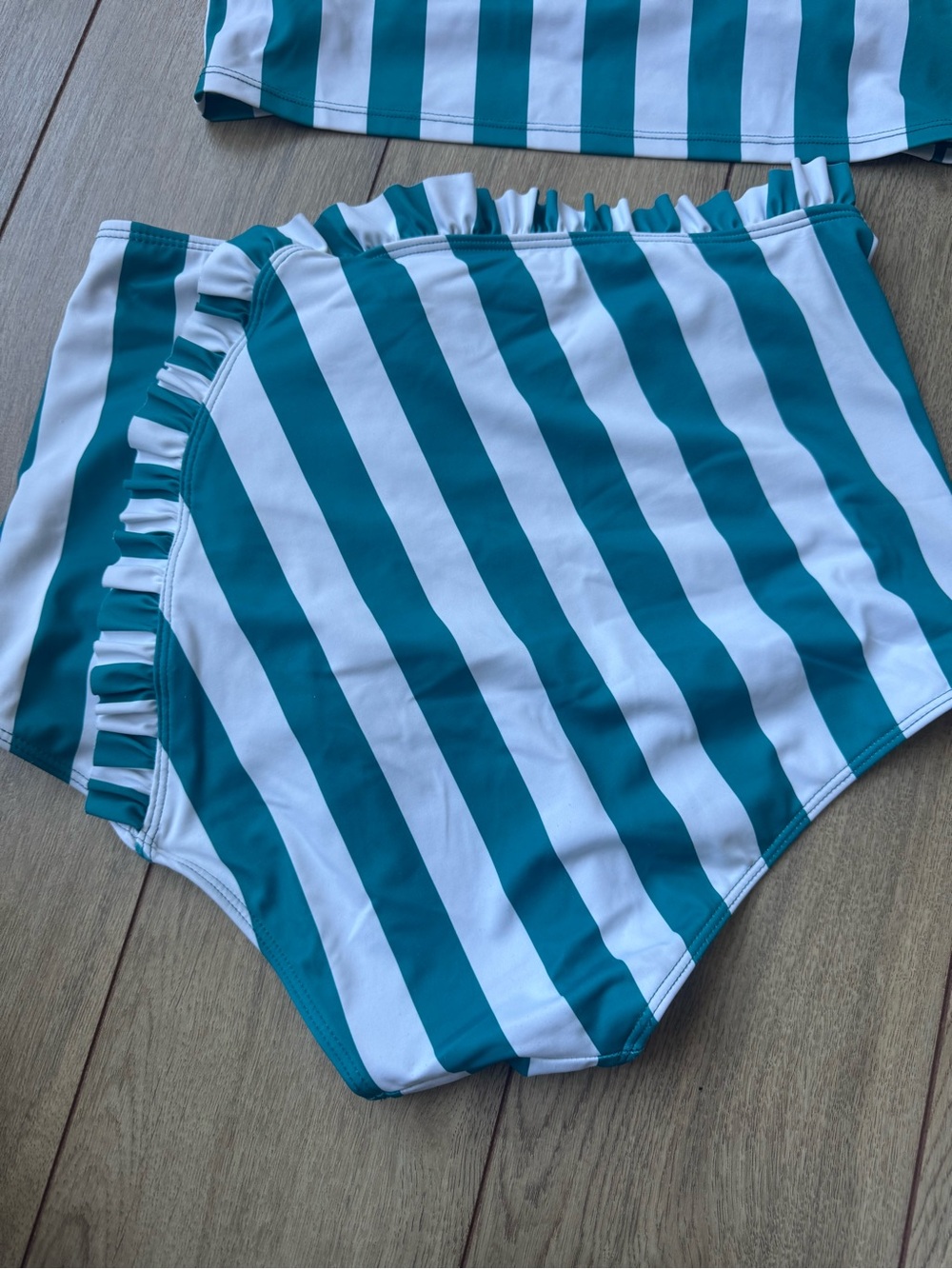 Kortni Jeane Teal and White Striped Girls' Two-Piece Swim Set - Picture 4 of 7